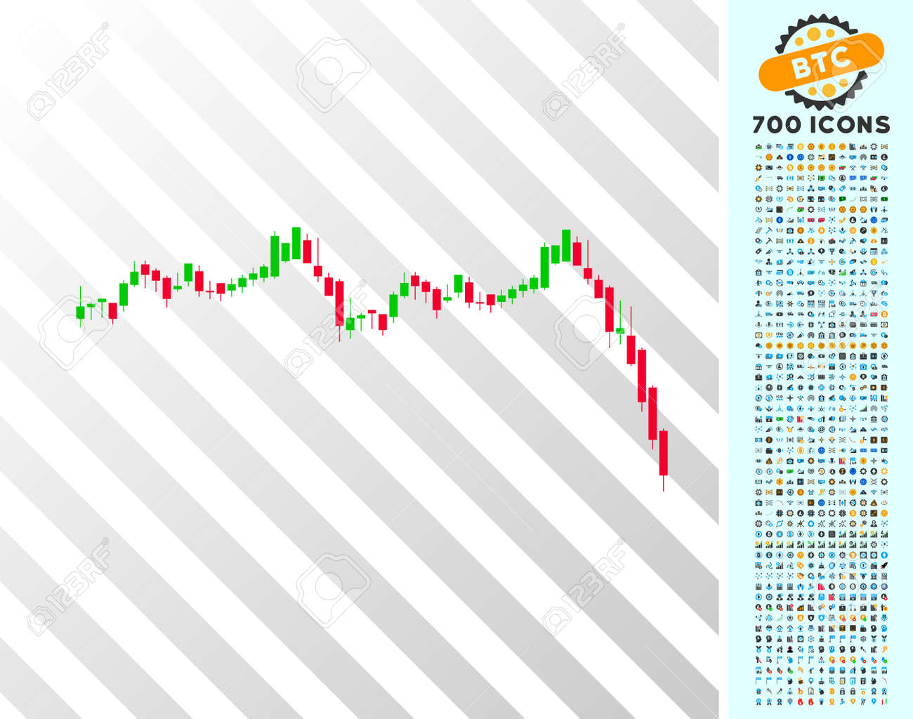 Candlestick Graph Falling Acceleration Icon With 7 Hundred Bonus - 
